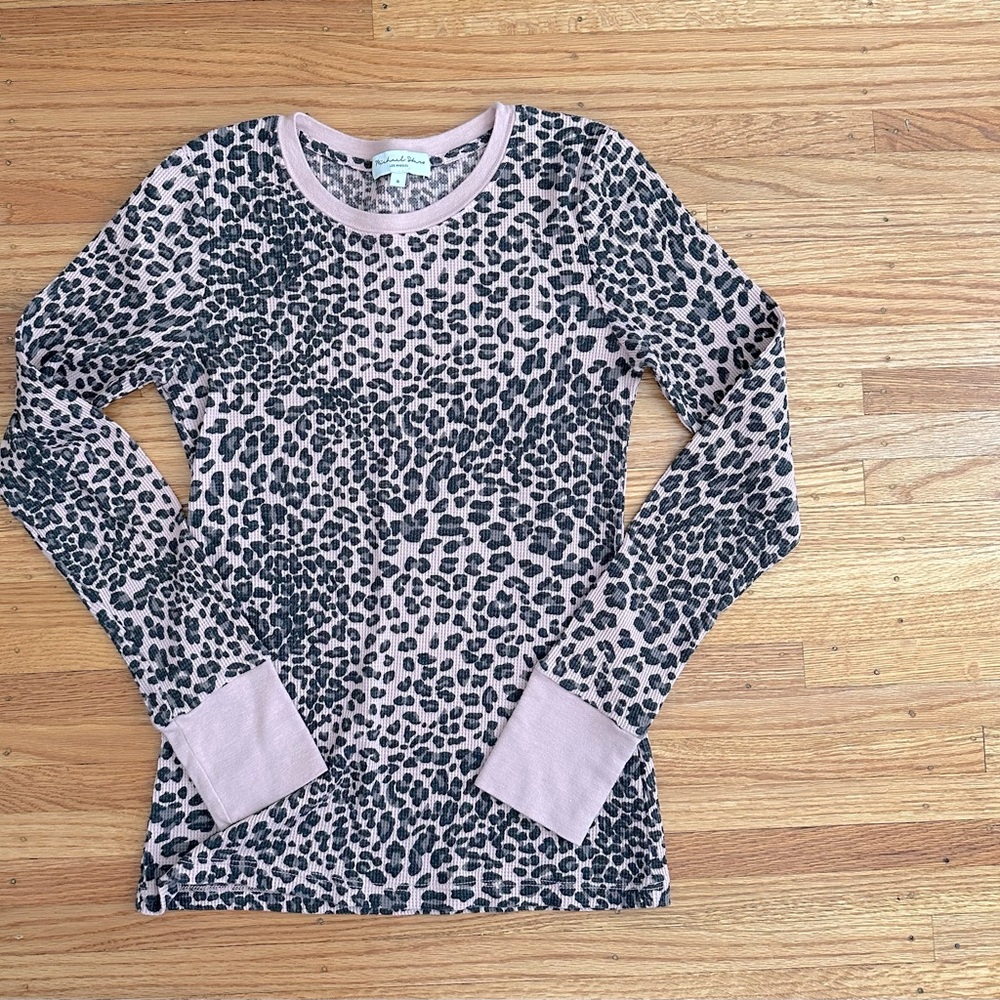 Michael Stars Leopard Print Long Sleeve Waffle Top Small